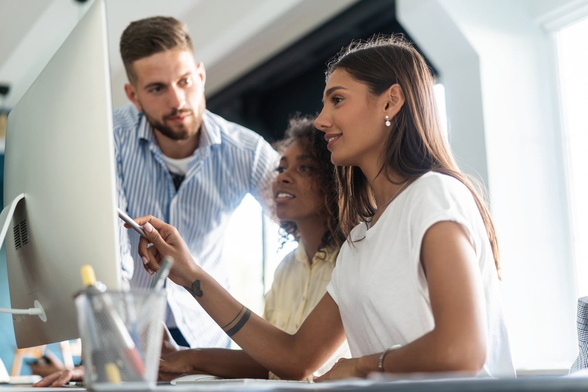 Coworkers Team Picture in Modern Office. Project Managers Work New Idea
